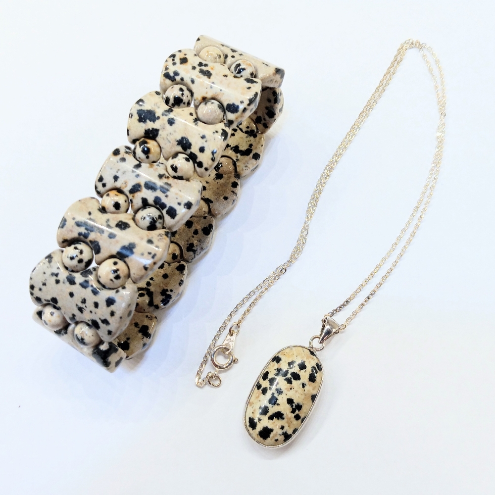 Dalmatian Jasper Pendant Bracelet Set